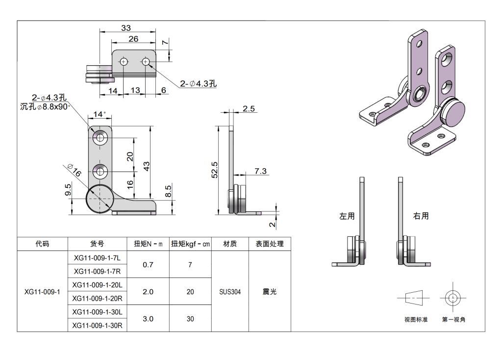 Stainless steel brake torque hinges