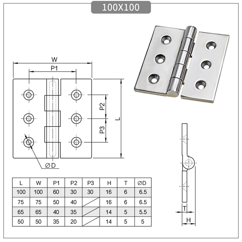 4 inch stainless steel precision casting hinges 100*100