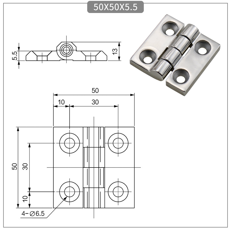 Reinforced Square Stainless Steel Hinge