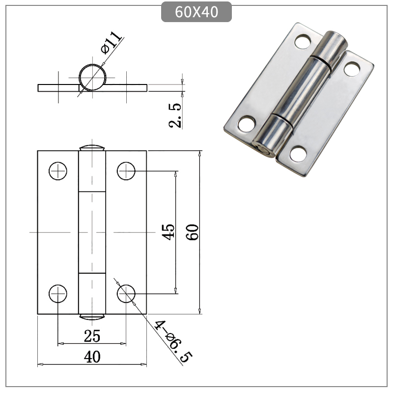 2.5-Inch Square Stainless Steel Hinge