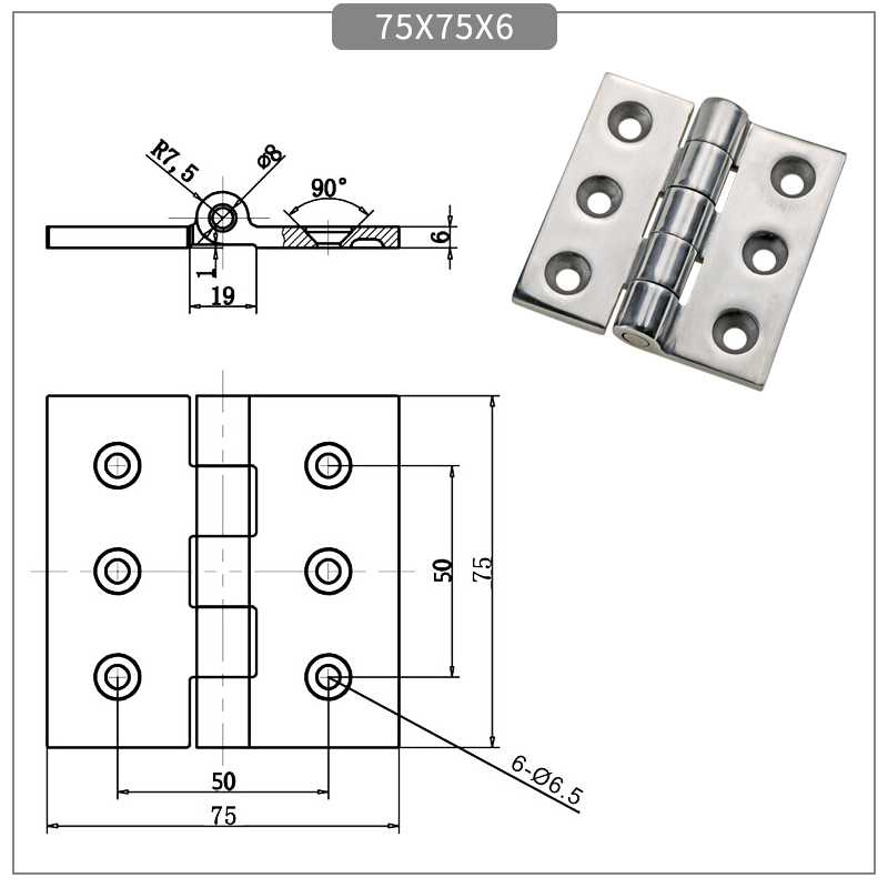 304 Stainless Steel Precision Cast Hinge 75x75