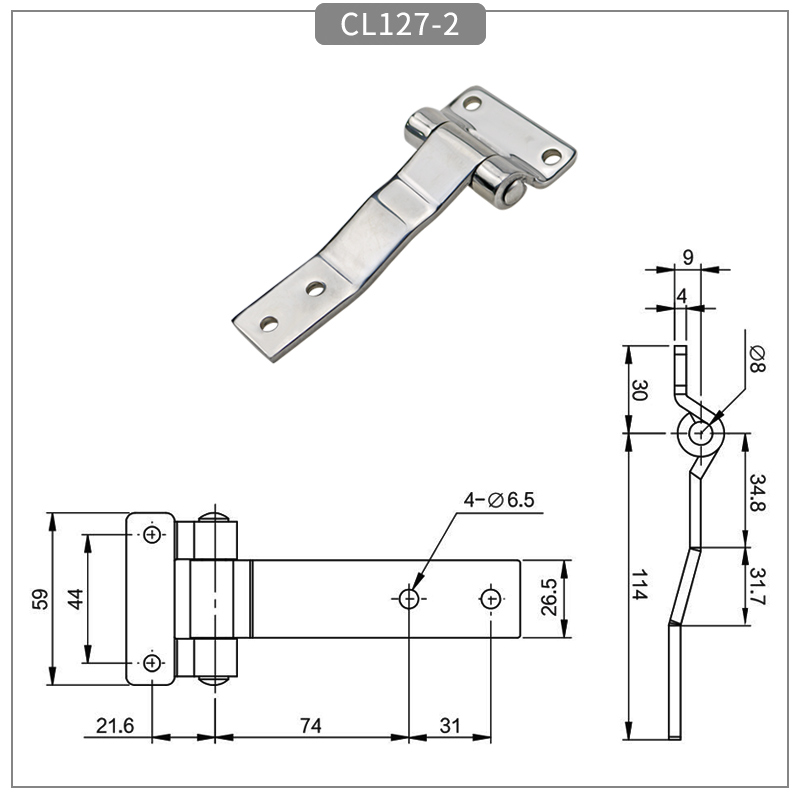 Industrial equipment long tongue stainless steel hinge