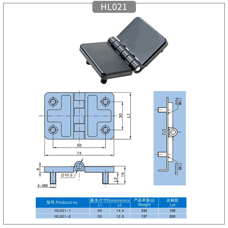 Square industrial cabinet door hinge