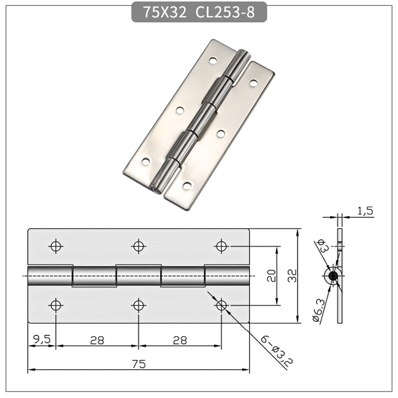 6-Hole Folding Stainless Steel Hinge