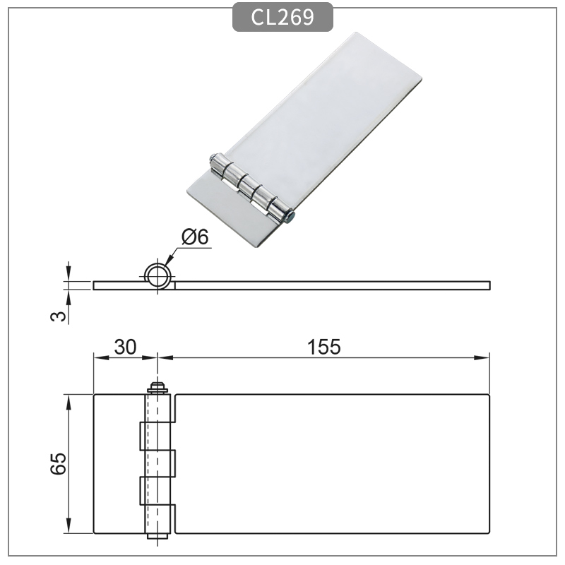 8’ Large Extended Asymmetric Non-Hole Welded Hinge