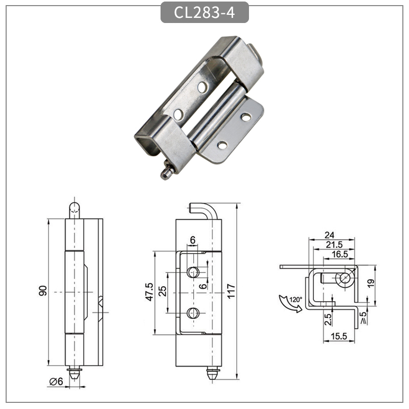 Weldable and removable industrial cabinet hinge