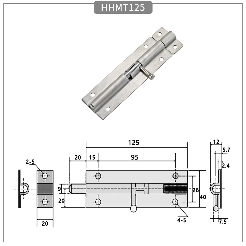 Stainless steel spring door pin latches