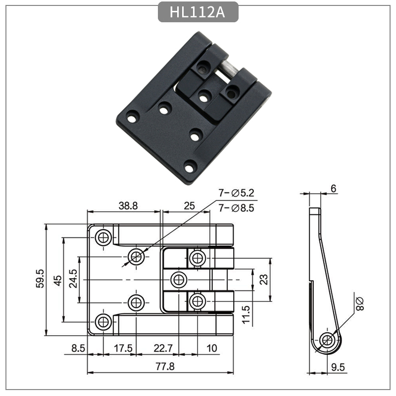 Exterior hinge zinc die black powder coated