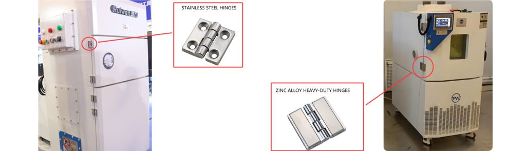 Stainless steel hinge used in industrial machinery and equipment
