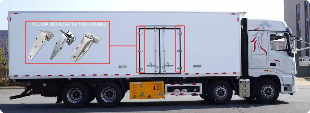 Refrigeration compartment hinge used in refrigerated trucks