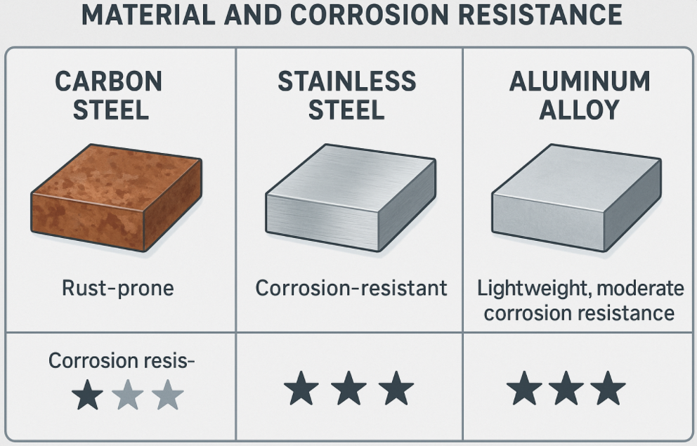Illustration of stainless steel and aluminum alloy concealed hinges with anti-corrosion coating, highlighting durability for industrial environments