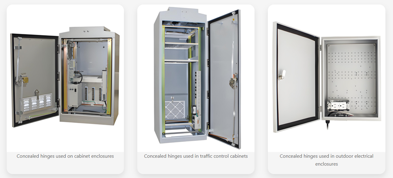 Industrial applications of concealed hinges (telecom cabinet example)