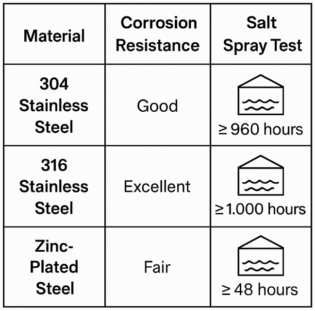 내식성 및 염수 분무 테스트 비교표