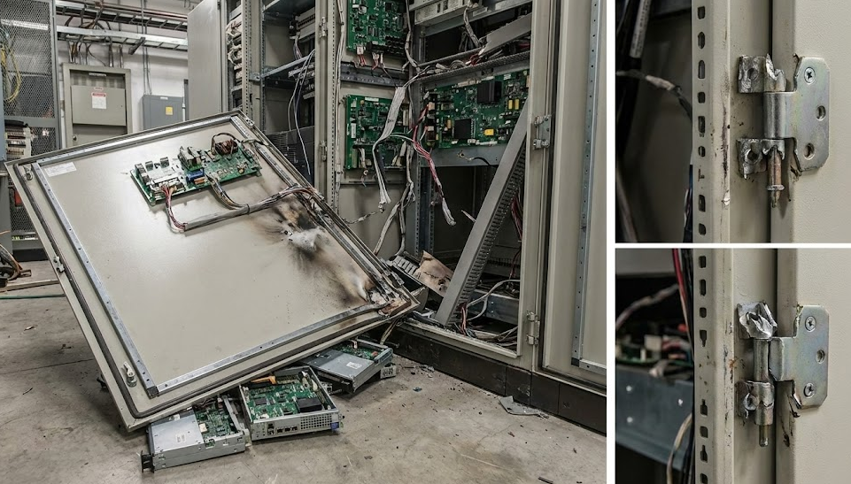 real-world-example-of-catastrophic-hinge-failure-leading-to-cabinet-door-detachment-and-internal-module-damage