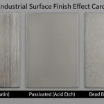 Confronto visivo tra le finiture delle superfici industriali spazzolate, passivate e sabbiate.