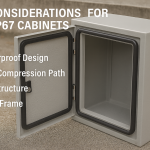 Open outdoor cabinet showing gasket and hinges design for IP65/IP67 sealing performance.