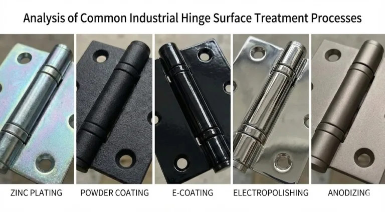 Comparación de cinco procesos habituales de tratamiento superficial de bisagras industriales.