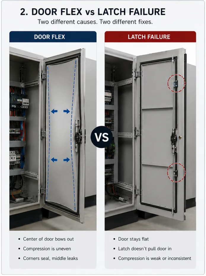How to identify door flex and latch failure in large cabinet doors