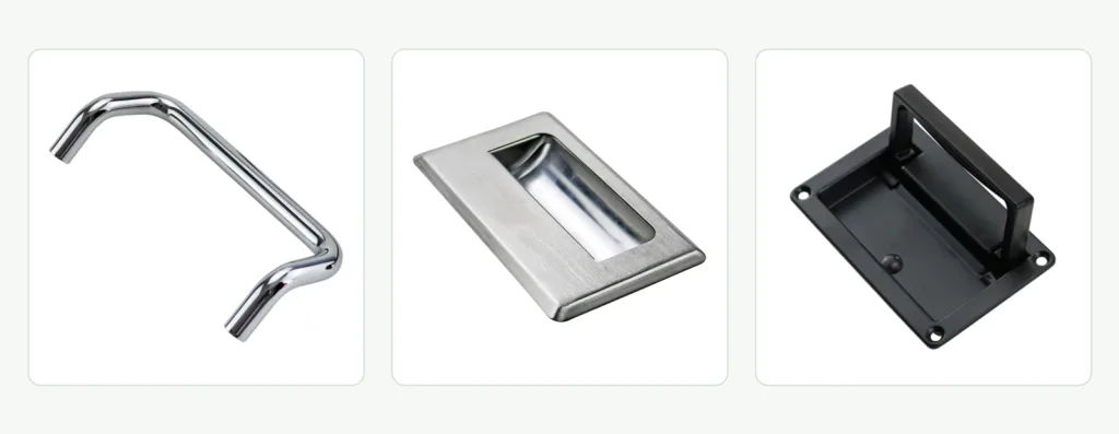 Fixed, recessed and folding industrial pull handle product examples