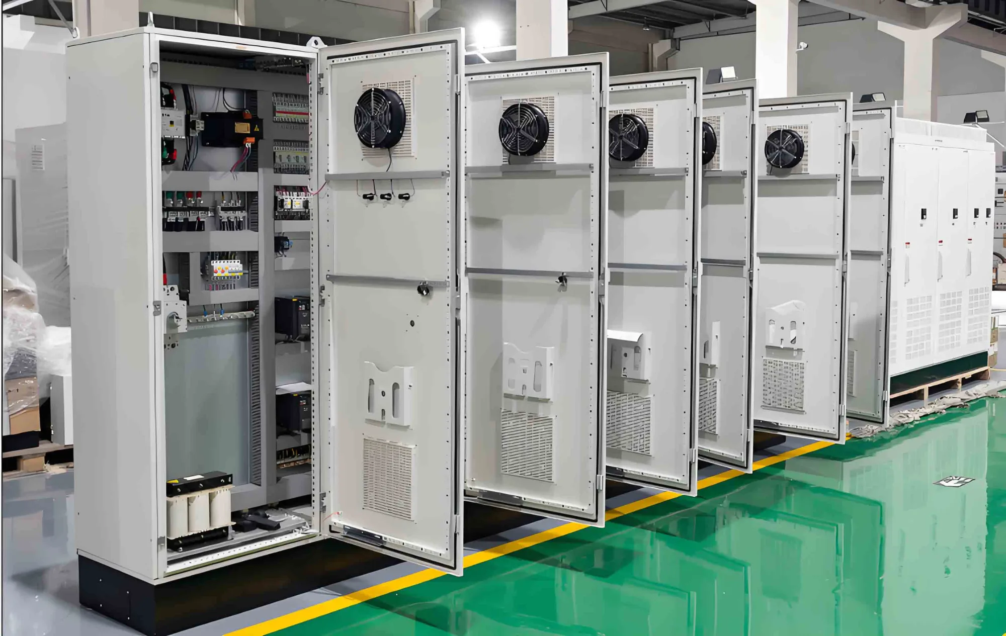 Machine service doors open for maintenance access